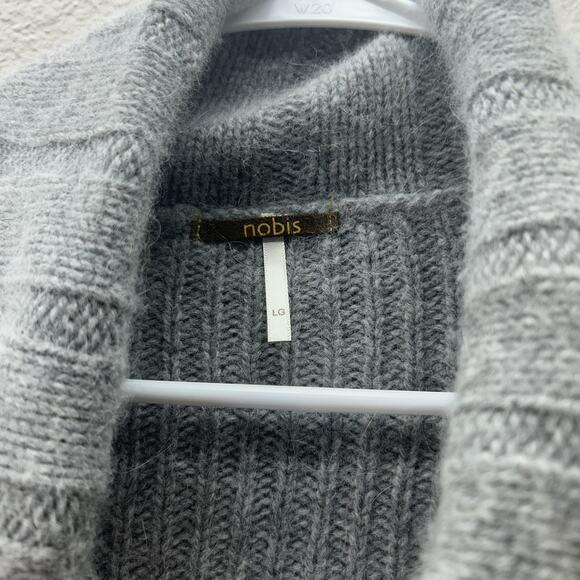 NOBIS Wool Angora Cowl Neck Snap Button Long Sweater Gray Knit Outdoors Granola - Picture 12 of 15